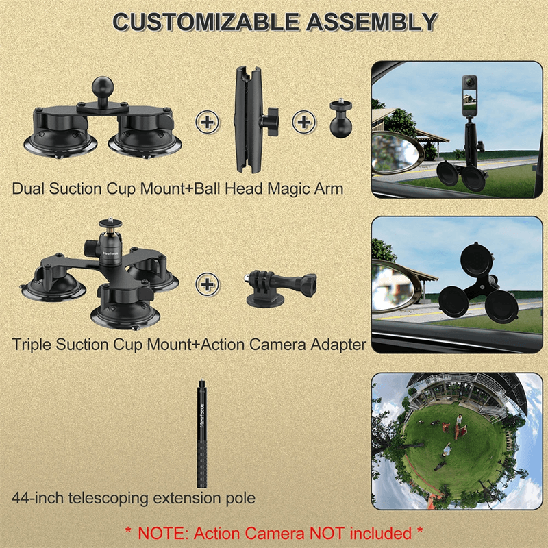 5 In 1 Suction Mount Kit For Action Cameras Compatible With Insta360 And GoPro 5