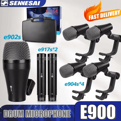 SENNESAI E900 7 Piece Drum Microphone Kit for Kick Snare Tom and Cymbals