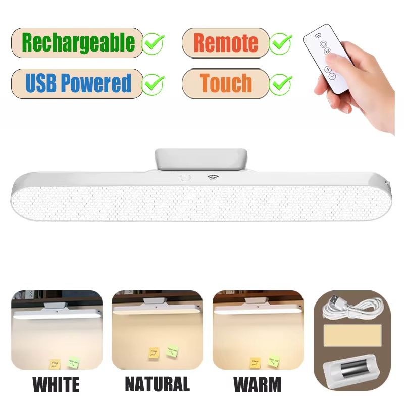 LED Magnetic Desk Lamp with Remote Control USB Rechargeable Eye Protection Light for Reading and Studying