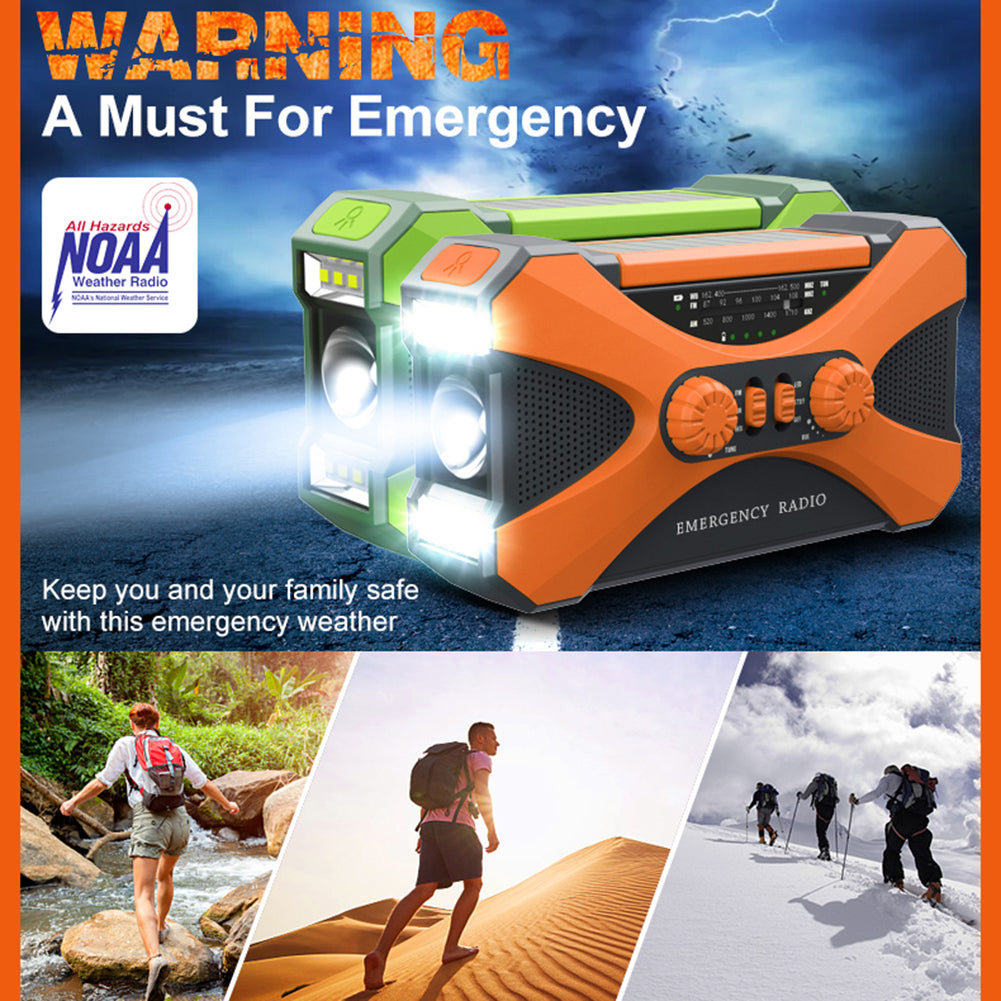 Rechargeable Solar Hand Crank Weather Radio with Dual Speakers, Emergency Crank Radio for Home Use, Outdoor Survival