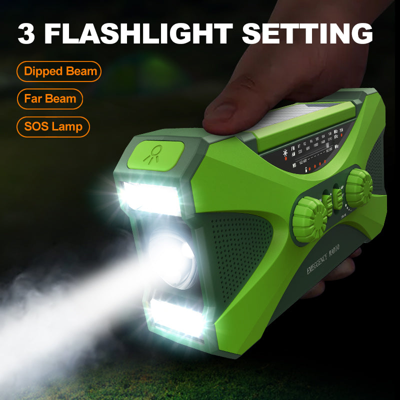 Rechargeable Solar Hand Crank Weather Radio with Dual Speakers, Emergency Crank Radio for Home Use, Outdoor Survival