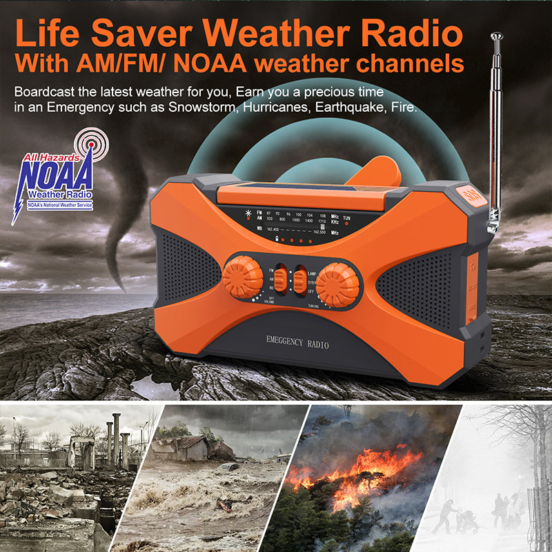 Rechargeable Solar Hand Crank Weather Radio with Dual Speakers, Emergency Crank Radio for Home Use, Outdoor Survival