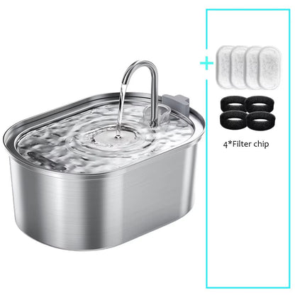 Smart Stainless Steel Cat Water Fountain  Automatic Pet Water Dispenser With Filtered Circulation F