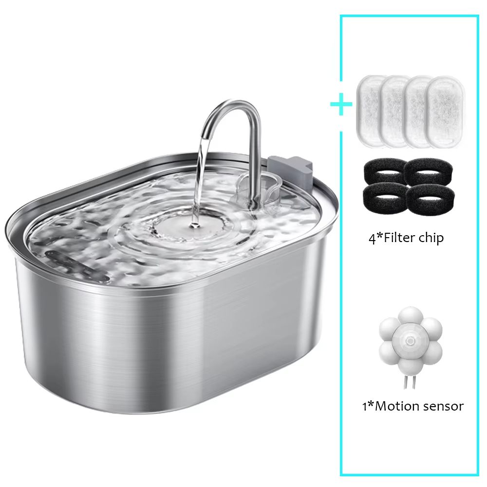 Smart Stainless Steel Cat Water Fountain  Automatic Pet Water Dispenser With Filtered Circulation F