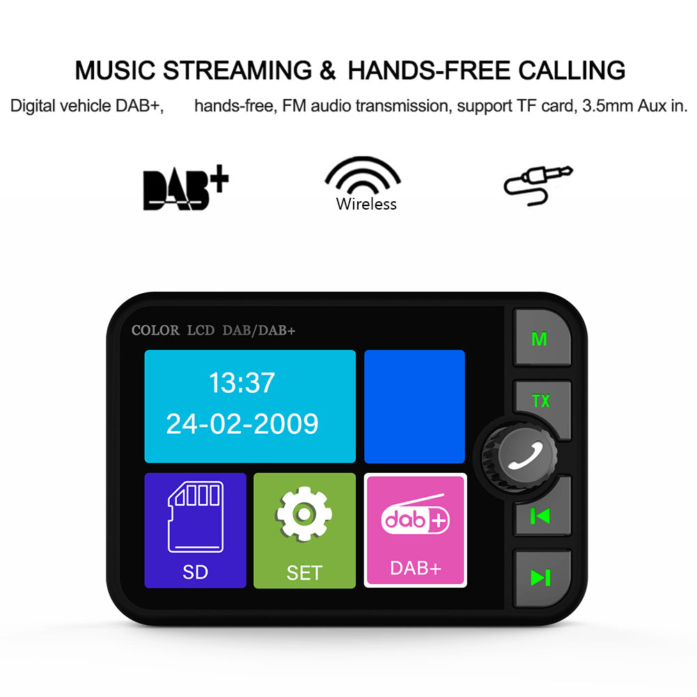 LCD Stereo Digital Broadcast Bluetooth 5.0 Radio Receiver, FM MP3 Transmitter for Car Audio and Hands-Free Music