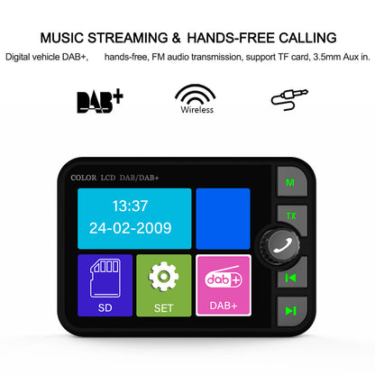 LCD Stereo Digital Broadcast Bluetooth 5.0 Radio Receiver, FM MP3 Transmitter for Car Audio and Hands-Free Music