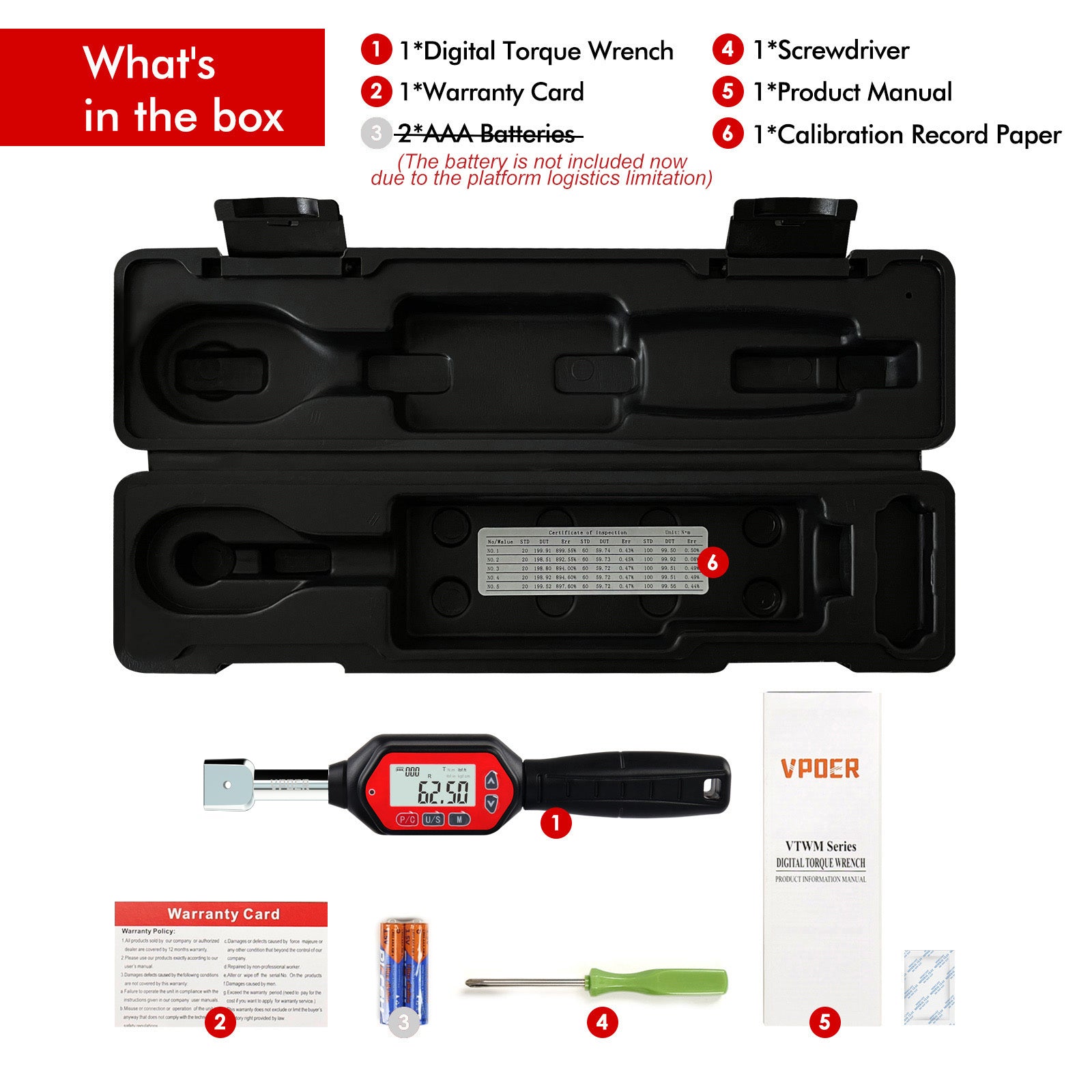 Digital Torque Wrench, Interchangeable Ended Head with Buzzer, LED & Calibrated Accuracy for Automotive, Industrial Use