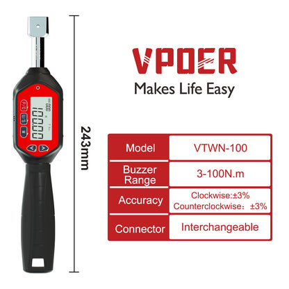 Digital Torque Wrench, Interchangeable Ended Head with Buzzer, LED & Calibrated Accuracy for Automotive, Industrial Use
