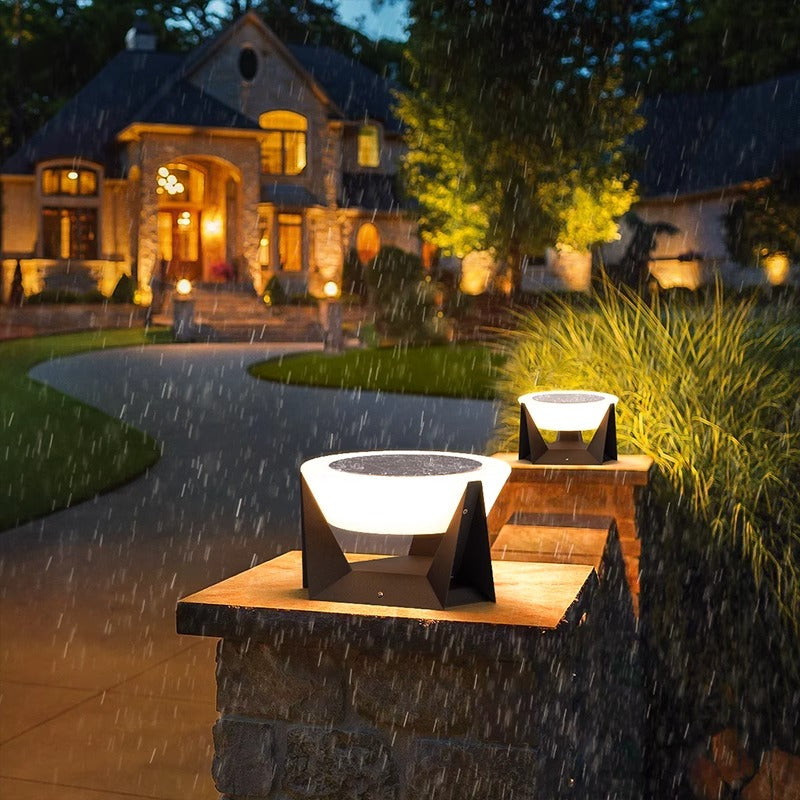 Remote Controlled Stainless Steel Solar LED Column Light Waterproof Outdoor Courtyard & Door Post Dimming Light Fixture