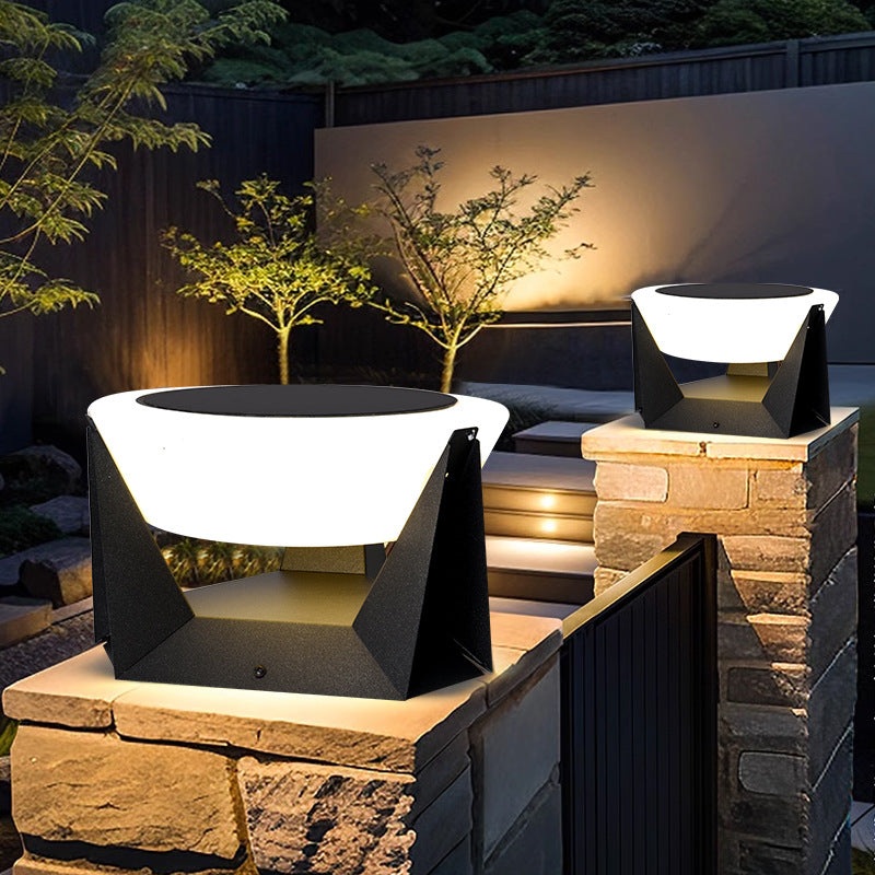 Remote Controlled Stainless Steel Solar LED Column Light Waterproof Outdoor Courtyard & Door Post Dimming Light Fixture