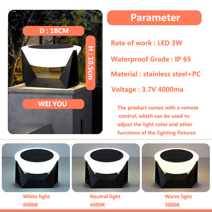 Remote Controlled Stainless Steel Solar LED Column Light Waterproof Outdoor Courtyard & Door Post Dimming Light Fixture