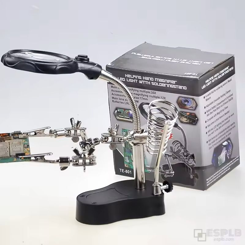 Helping Hands Soldering Magnifier Stand With 35X And 12X LED Clips 4