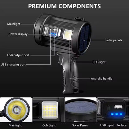 Rechargeable Spotlight 1000000 Lumens Handheld Flashlight With COB And Solar Panels 3