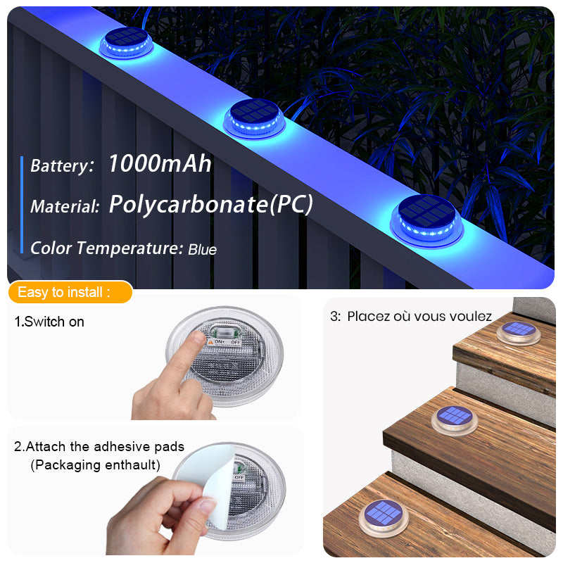 Waterproof Solar LED Deck Lights Outdoor IP68 Step Lighting for Stairs, Fence, Garden, Patio, Pathway, Wall Yard