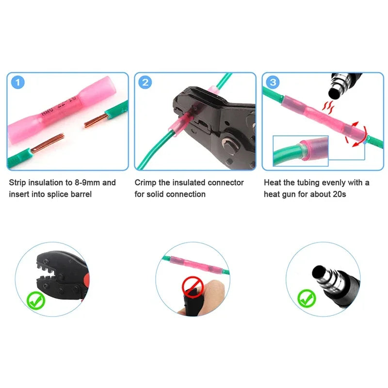 Waterproof Heat Shrink Butt Wire Connectors AWG Automotive Electrical Crimp Terminals for Cable Splice Repair