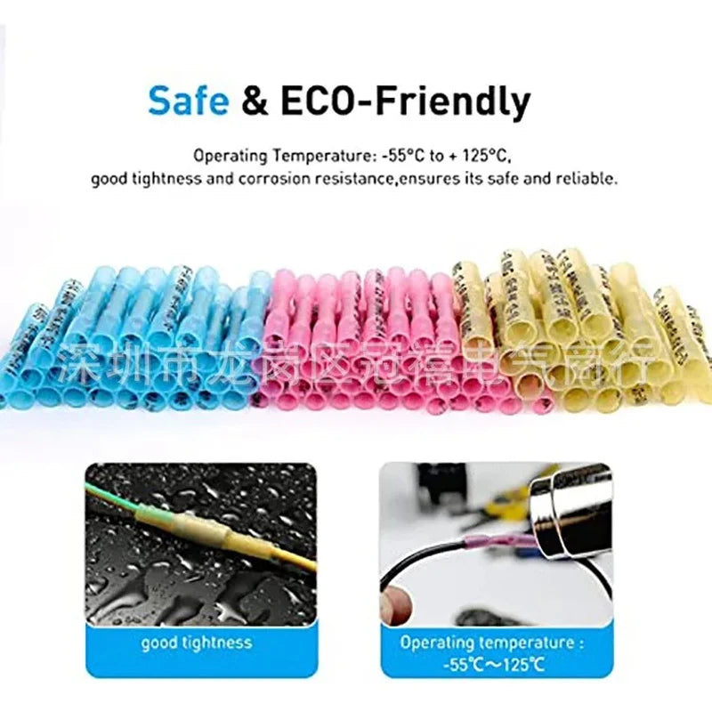 Waterproof Heat Shrink Butt Wire Connectors AWG Automotive Electrical Crimp Terminals for Cable Splice Repair