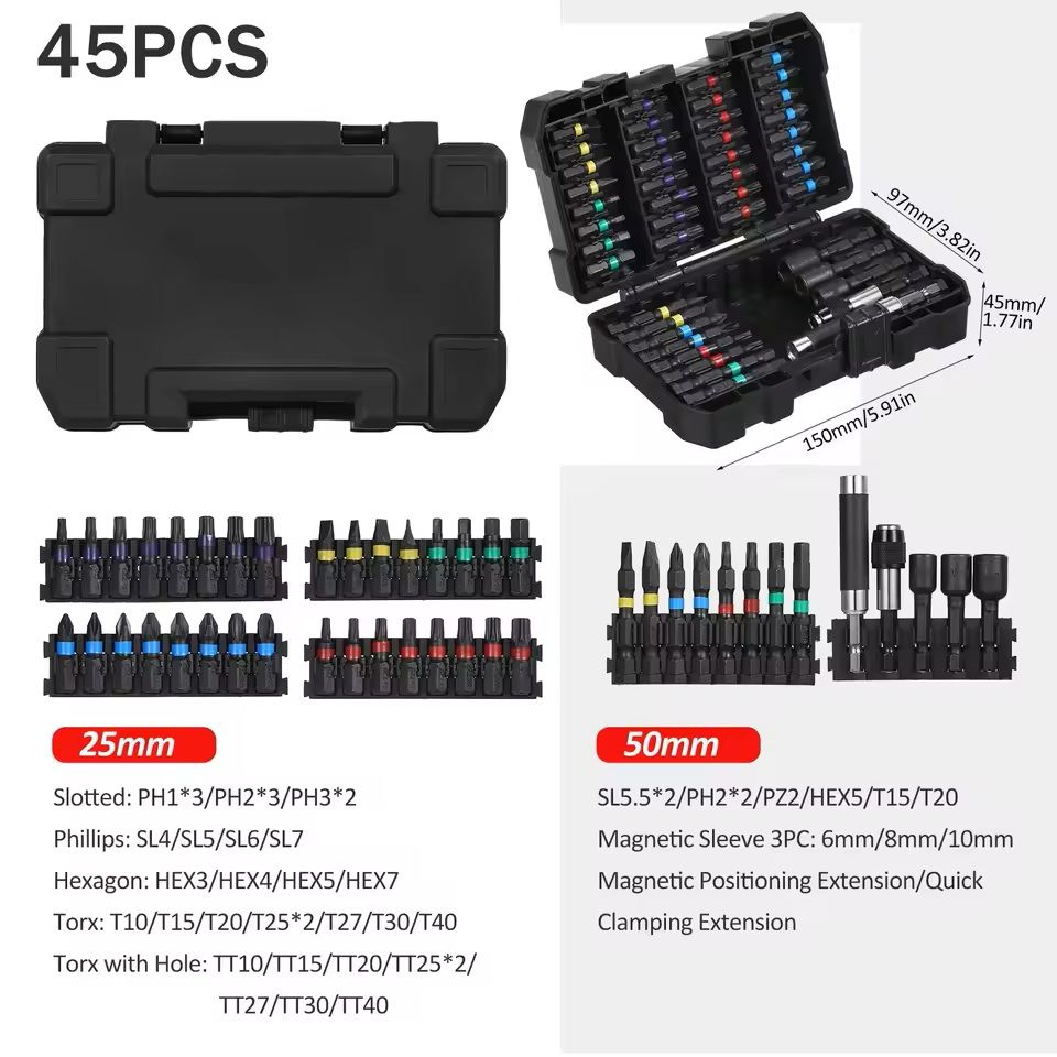 Drill And Screwdriver Bit Set With Storage Case 7