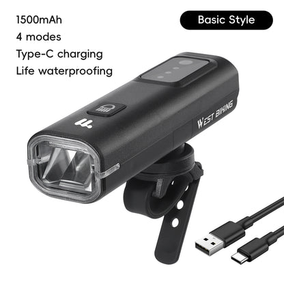 Biking Bike Front Light, Intelligent Light Sensing Cycling Flashlight, Quick Release, USB Rechargeable, Waterproof