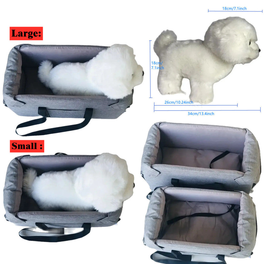 Portable Dog Car Seat Bed for Small Pets, Central Car Console Carrier Travel Safety Bag for Cats & Dogs, Pet Travel