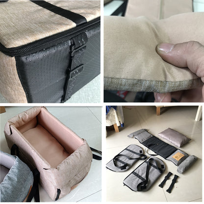 Portable Dog Car Seat Bed for Small Pets, Central Car Console Carrier Travel Safety Bag for Cats & Dogs, Pet Travel