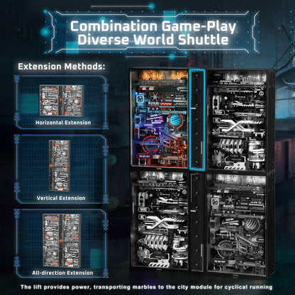 Robotime Rokr The Last City, Futuristic Marble Run 3D Puzzle Model with USB-C Automation & LED Light, Cyberpunk Gift
