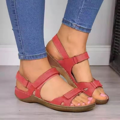 Women Orthopedic Sandals Ankle Strap Wedge Comfortable Flat Walking Shoes 2