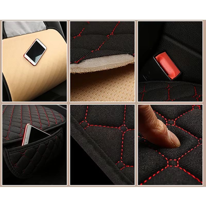 Breathable Linen Car Seat Cover Set  Summer Cushion For Front  Rear Seats Sedan SUV Pickup 10