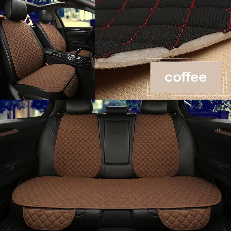 Breathable Linen Car Seat Cover Set  Summer Cushion For Front  Rear Seats Sedan SUV Pickup 12