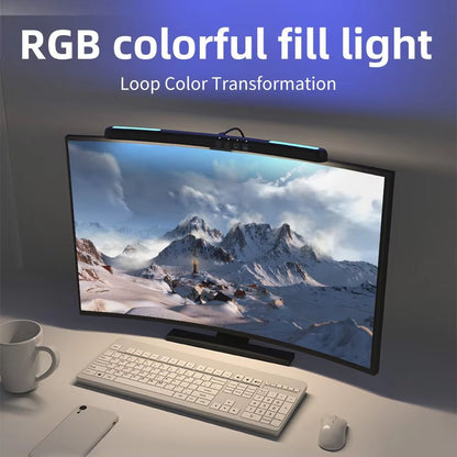 USB Monitor Light Bar with Stepless Dimming – Curved Screen Desk Lamp with RGB Backlight for Eye Comfort & Ambiance