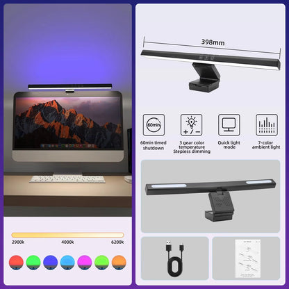 USB Monitor Light Bar With Stepless Dimming  Curved Screen Desk Lamp With RGB Backlight For Eye Com