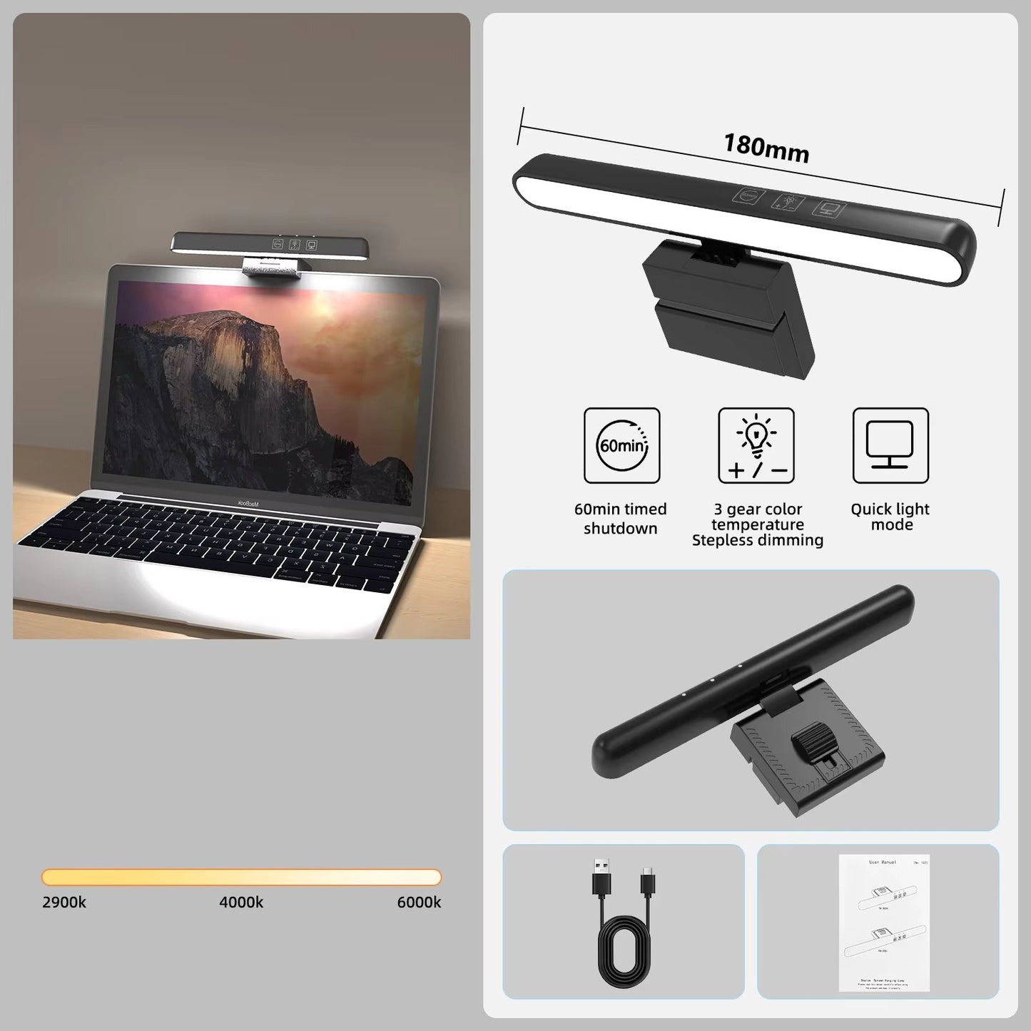 USB Monitor Light Bar With Stepless Dimming  Curved Screen Desk Lamp With RGB Backlight For Eye Com