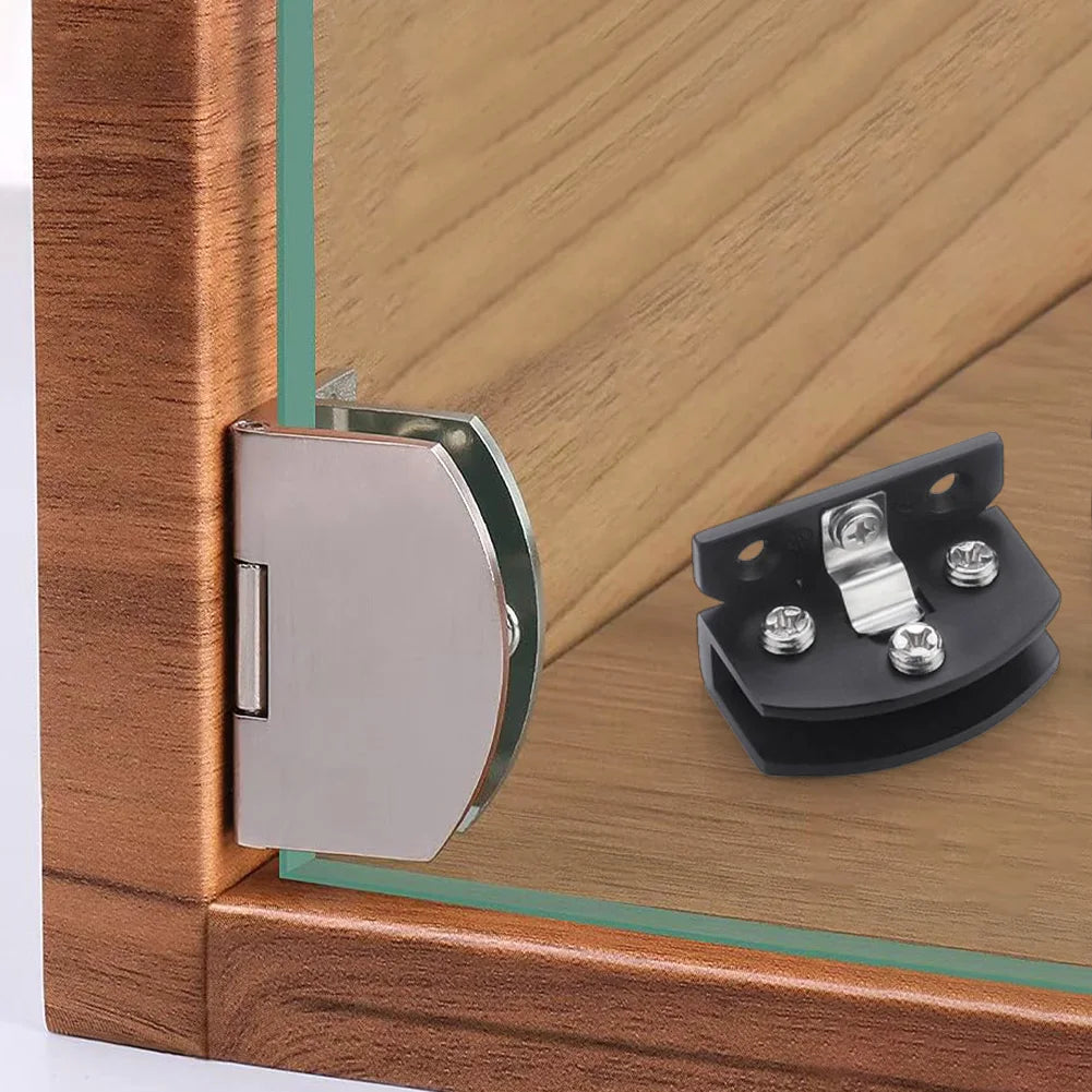 Punch-Free Cabinet Glass Hinge for Panels, High Quality Zinc Alloy Swing Hinge for Cake, Wine, and Display Cabinets