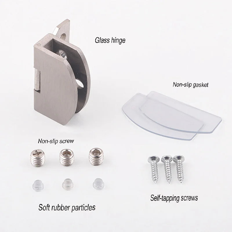 PunchFree Cabinet Glass Hinge For Panels High Quality Zinc Alloy Swing Hinge For Cake Wine And Disp 3