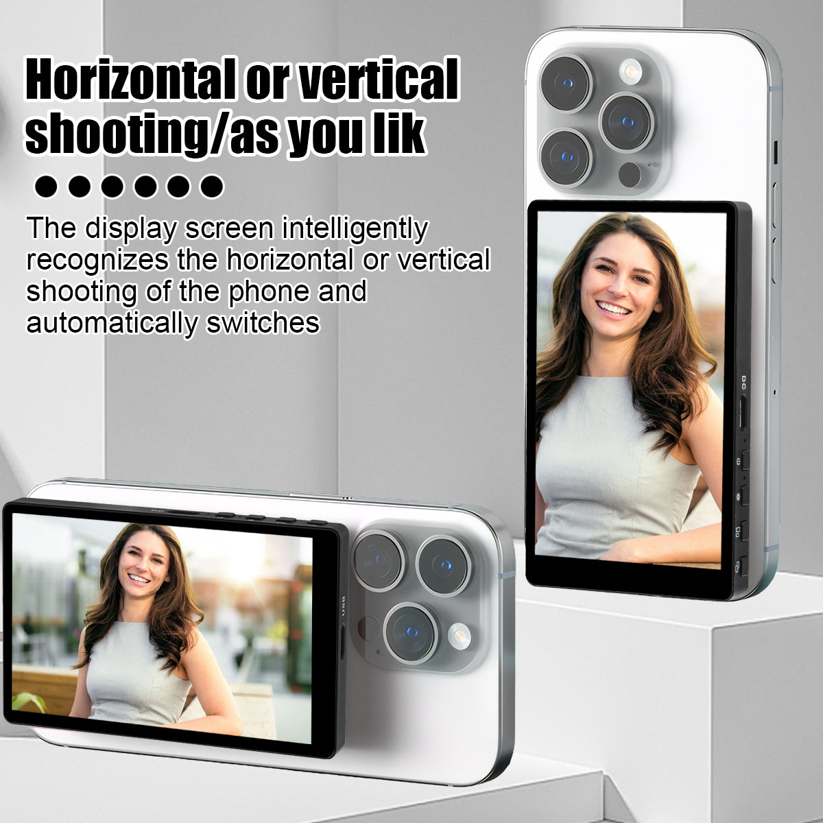 Wireless Magnetic Smartphone Monitor Screen, Vlog/Live Stream Video Recording Tool for iPhone & Android Devices