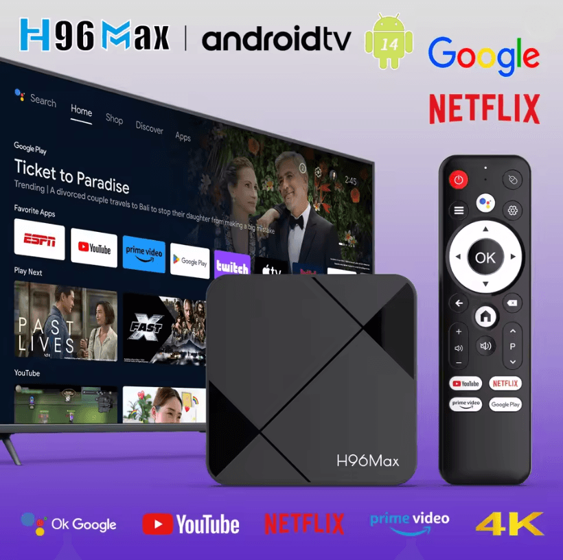 H96 Max Android TV Box 14 with 4K Streaming Dual Band WiFi and Bluetooth Voice Control