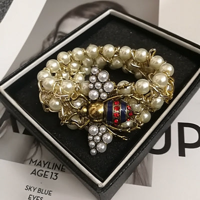 Luxury Handmade Elastic Pearl Bee Bangle Bracelet For Women Designer Party Gift Jewelry 7