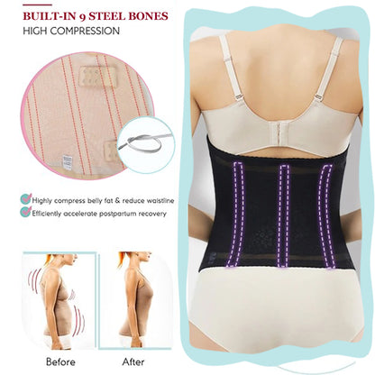 Women Tummy Control Shapewear, Dimmkof 9 Steel Bones Waist Trimmer with Double Buckle, Breathable Workout Girdle
