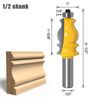 Molding Router Bit 1/2" Shank, Tenon Cutter, 8mm 12mm Shank for Woodworking, Architectural Router Bit for Wood Trim