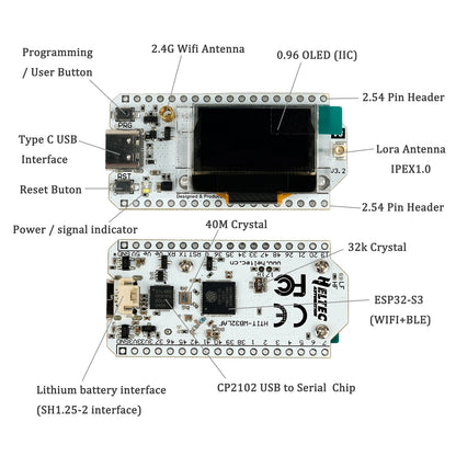 OLED Dev Board, WiFi Bluetooth LoRaWAN Kit Compatible with Arduino & Meshtastic Applications