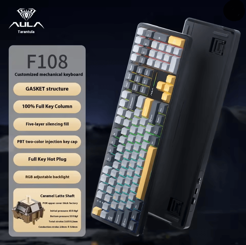 Aula F108 PRO Wireless Mechanical Gaming Keyboard With RGB Backlight And Gasket Mount 8