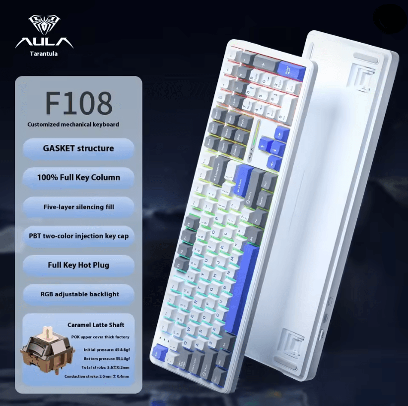 Aula F108 PRO Wireless Mechanical Gaming Keyboard With RGB Backlight And Gasket Mount 9