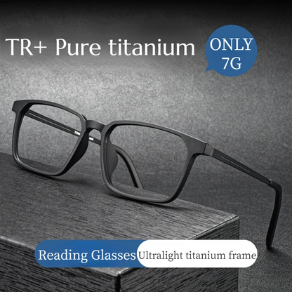 Pure Titanium Anti-Blue Light Reading Glasses for Men, Presbyopia Eyewear with Diopter Strengths