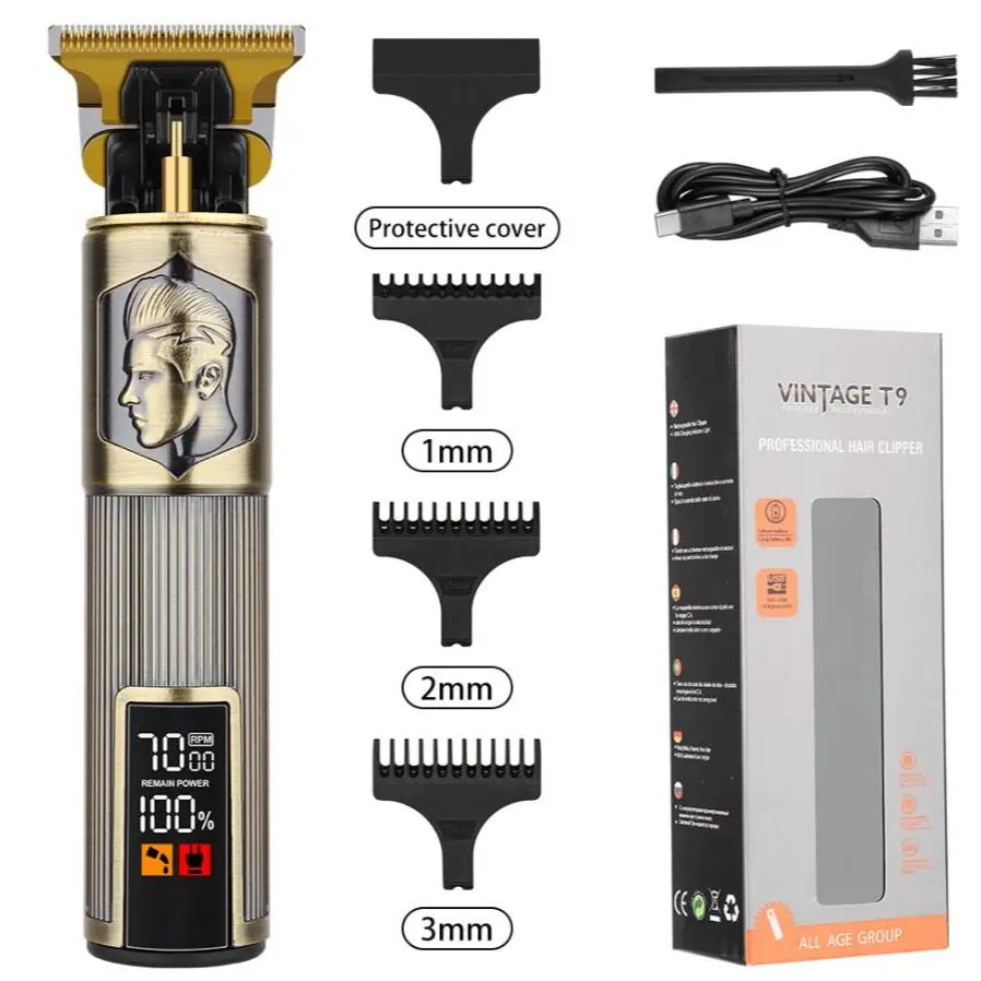 T9 Vintage Hair Clippers for Men, LED Electric Trimmer, Dragon Carved Beard Shaver & Hair Cutting Machine for Home