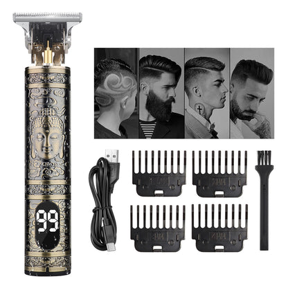 T9 Vintage Hair Clippers for Men, LED Electric Trimmer, Dragon Carved Beard Shaver & Hair Cutting Machine for Home