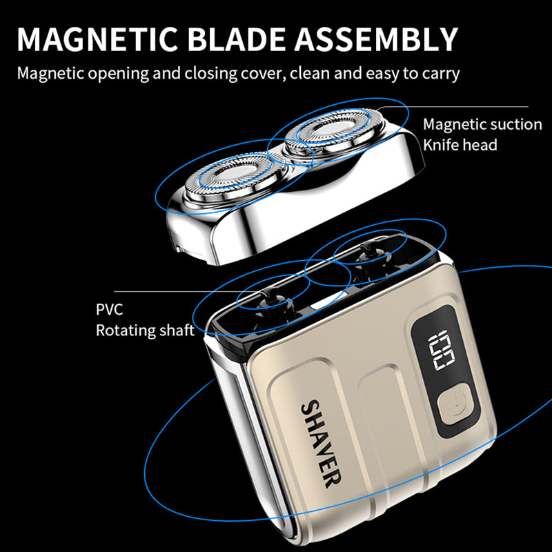 Mini Rotary Electric Razor for Men, Travel Beard Shaver with Magnetic Blade Head, Dual Floating Design & Type-C Recharge