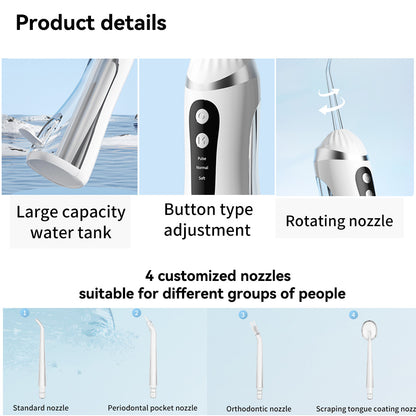 Portable Dental Water Flosser, Waterproof Oral Irrigator with Cleaning Modes, Rechargeable Jet Floss for Teeth Whitening