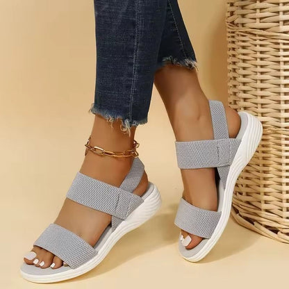 Womens Knit Elastic Wedge Sandals Lightweight Slip On Summer Comfort Shoes 2