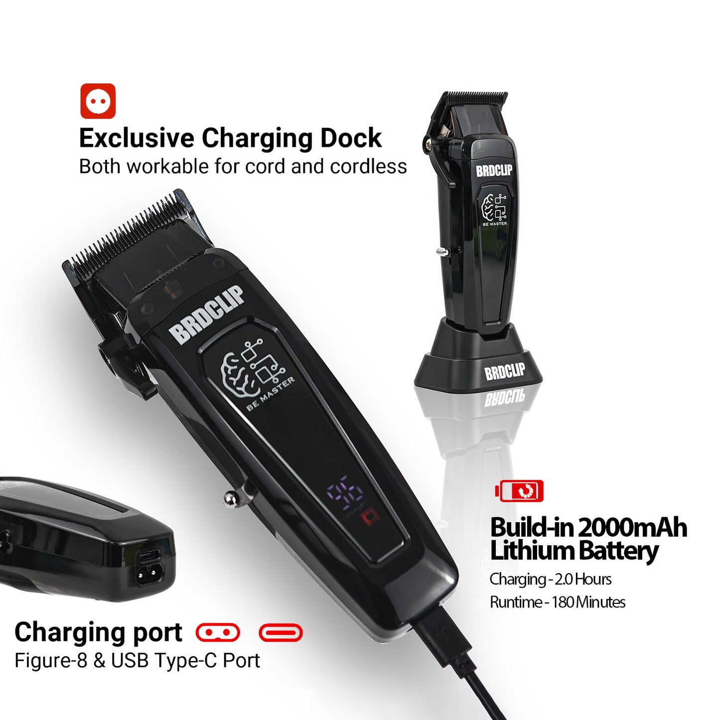 Professional Hair Clipper For Men Quiet Motor 5Stage DLC Blade Trimmer With Base Precision Barber C 4
