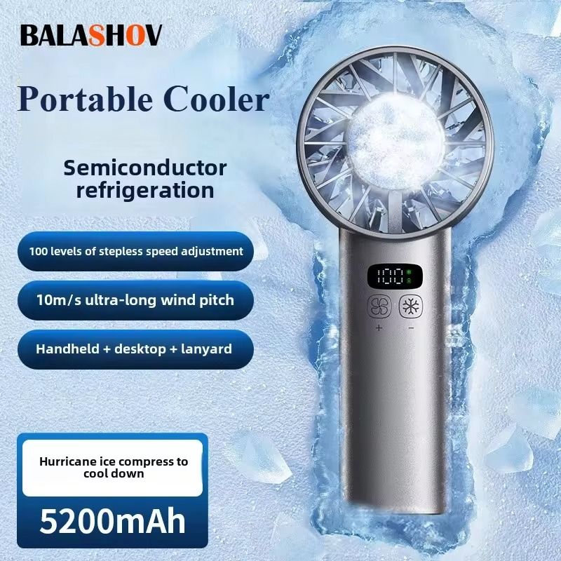 Ice Compress Handheld Cooling Fan USB Rechargeable Mini Fan with LED Display for Travel and Outdoor Use
