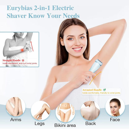 Electric Razor for Women Waterproof Bikini Trimmer & Facial Hair Shaver, Hair Removal for Body, Legs, Underarms